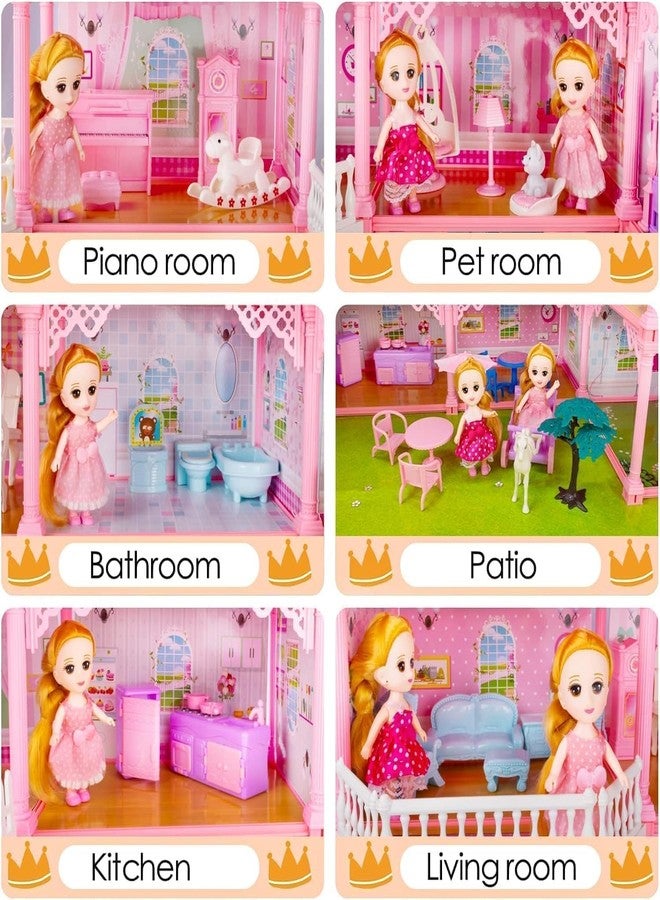 Daji Dollhouse Villa Playset with LED Lights, Movable Slides, Stairs, Furniture, Accessories, Dolls, Pets, Cottage Pretend Play House, DIY Creative Gift for Girls - Image 5